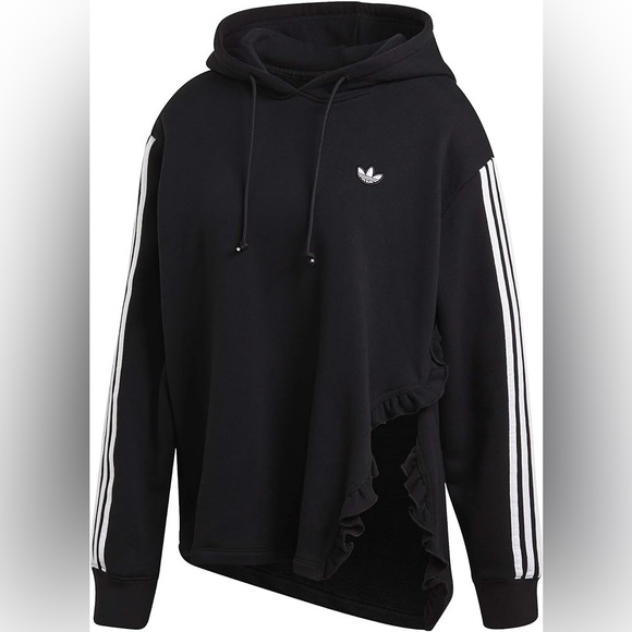 Adidas Ruffle adidas | Tops | Adidas Ruffle Hoodie Black Medium | Poshmark